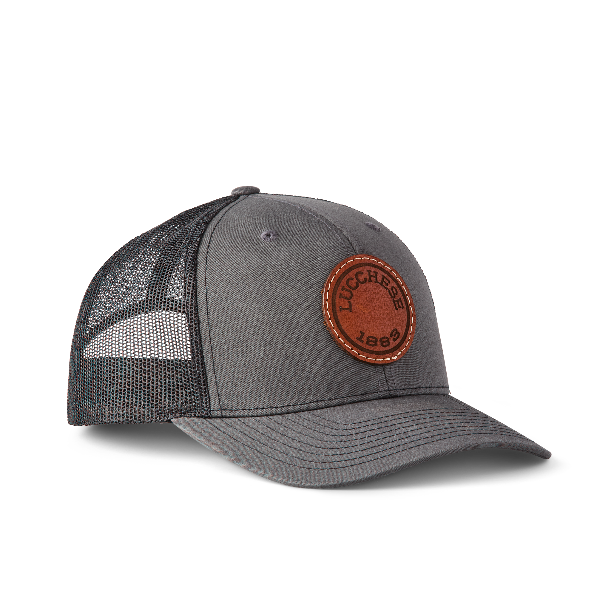 Leather Patch Cap Round :: Charcoal + Black