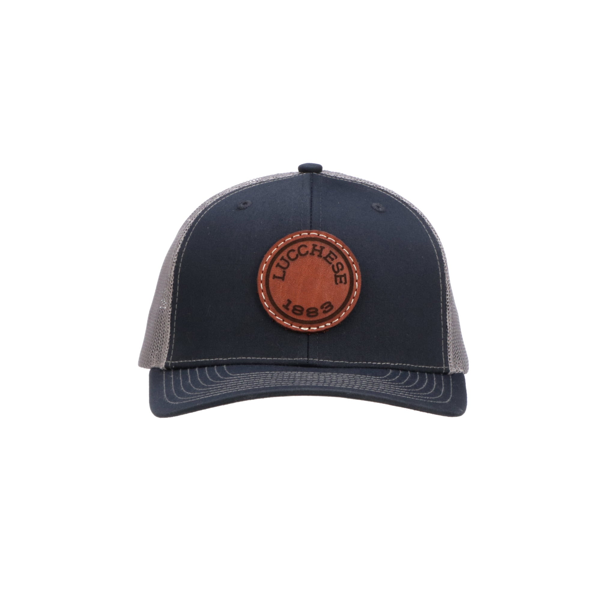 Leather Patch Cap Round :: Navy + Charcoal