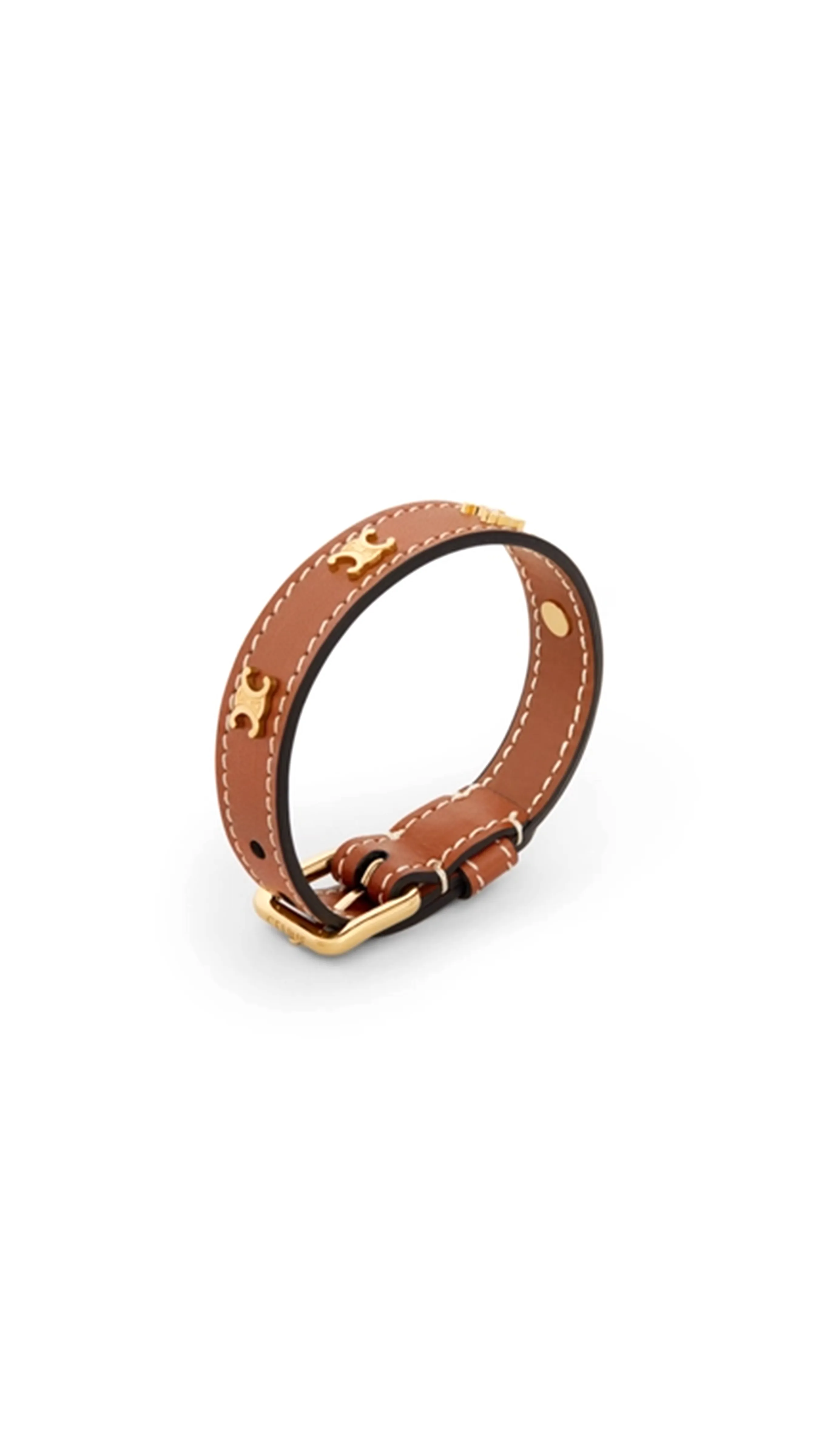 Les Cuirs Celine Bracelet In Calfskin And Brass - Gold/Tan