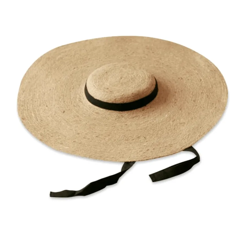 Lola Wide Brim Jute Hat, With Black Strap