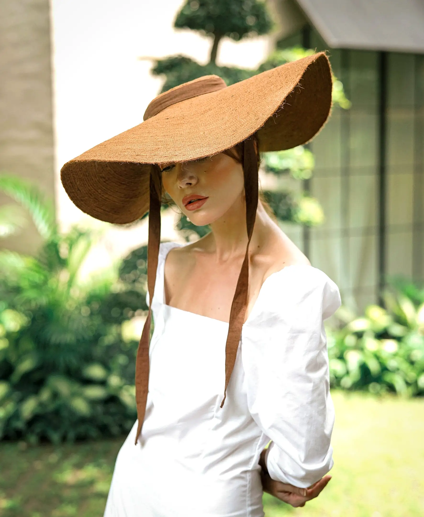 Lola Wide Brim Jute Straw Hat, in Havana Brown