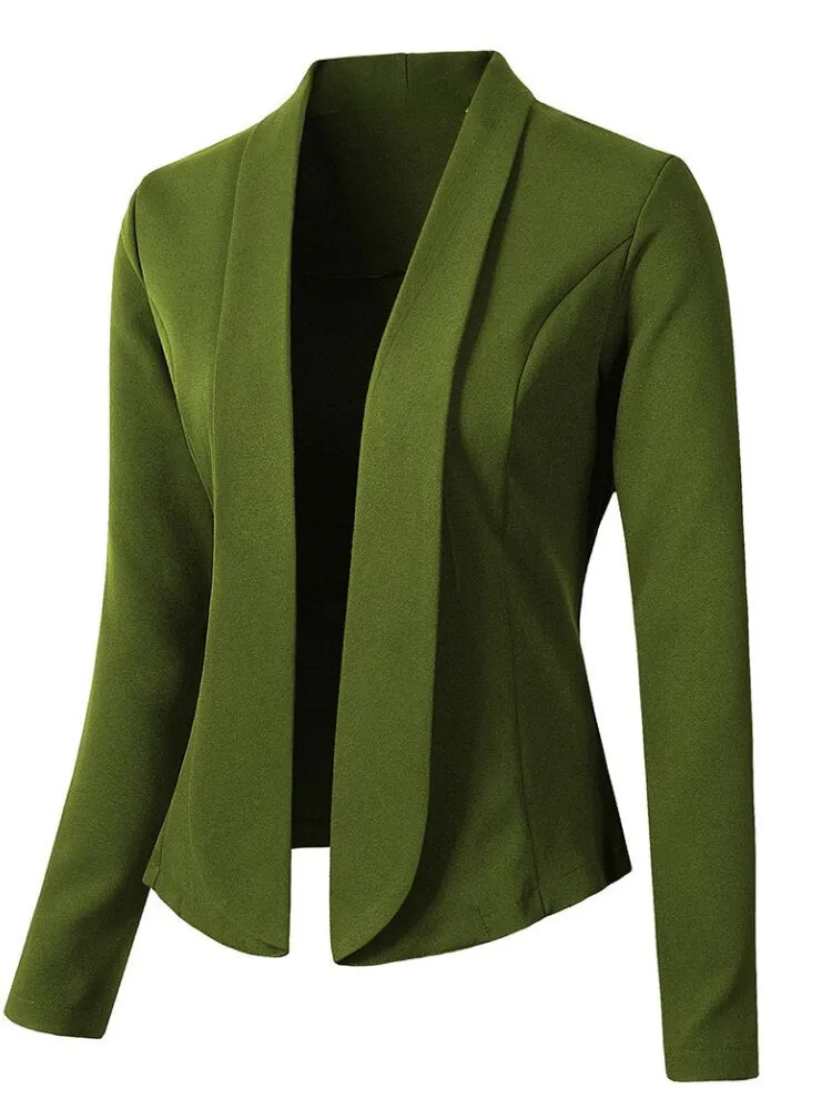 Long Sleeve Suit Cardigan Jacket Solid Color Lapel Slim Women Blazer Women Coats