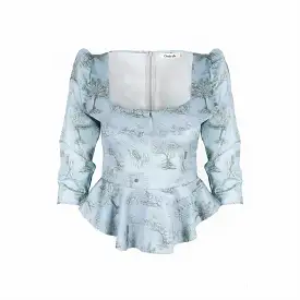 Mari Top / Cottage Blue + Pewter Green Cotton Toile