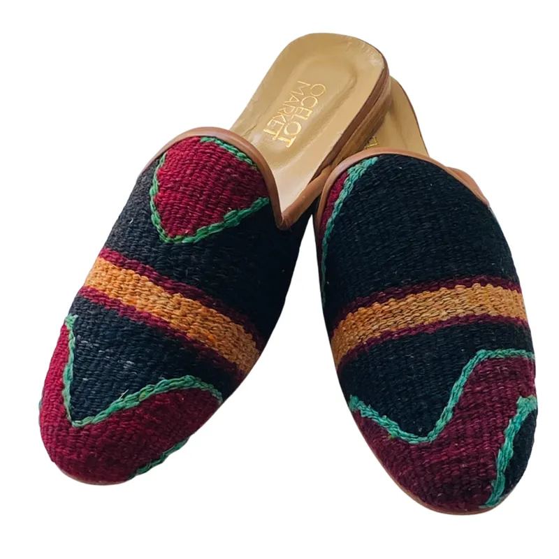 Men's Turkish Kilim Mule - Black, Red, Green, Orange