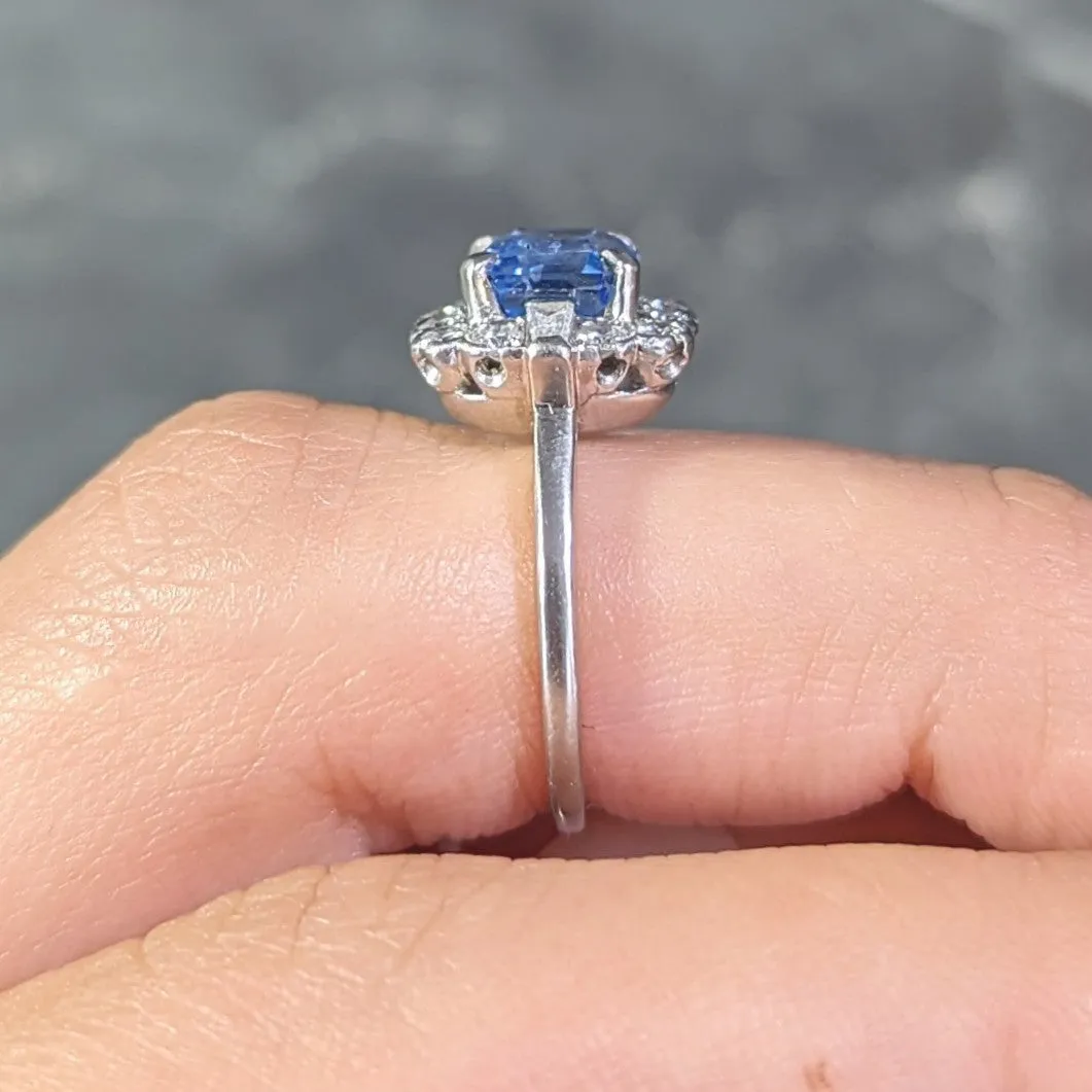 Mid-Century 2.78 CTW No Heat Ceylon Sapphire Diamond Platinum Vintage Cluster Ring GIA