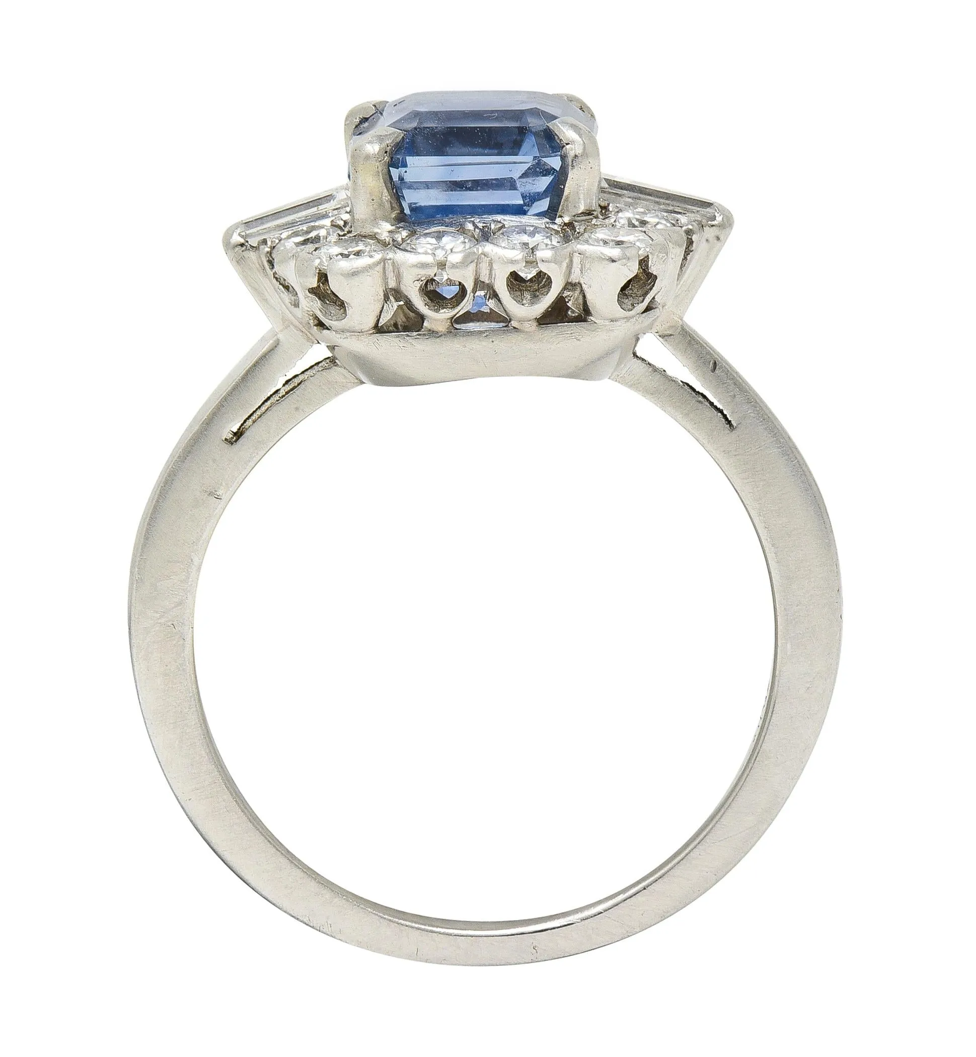 Mid-Century 2.78 CTW No Heat Ceylon Sapphire Diamond Platinum Vintage Cluster Ring GIA