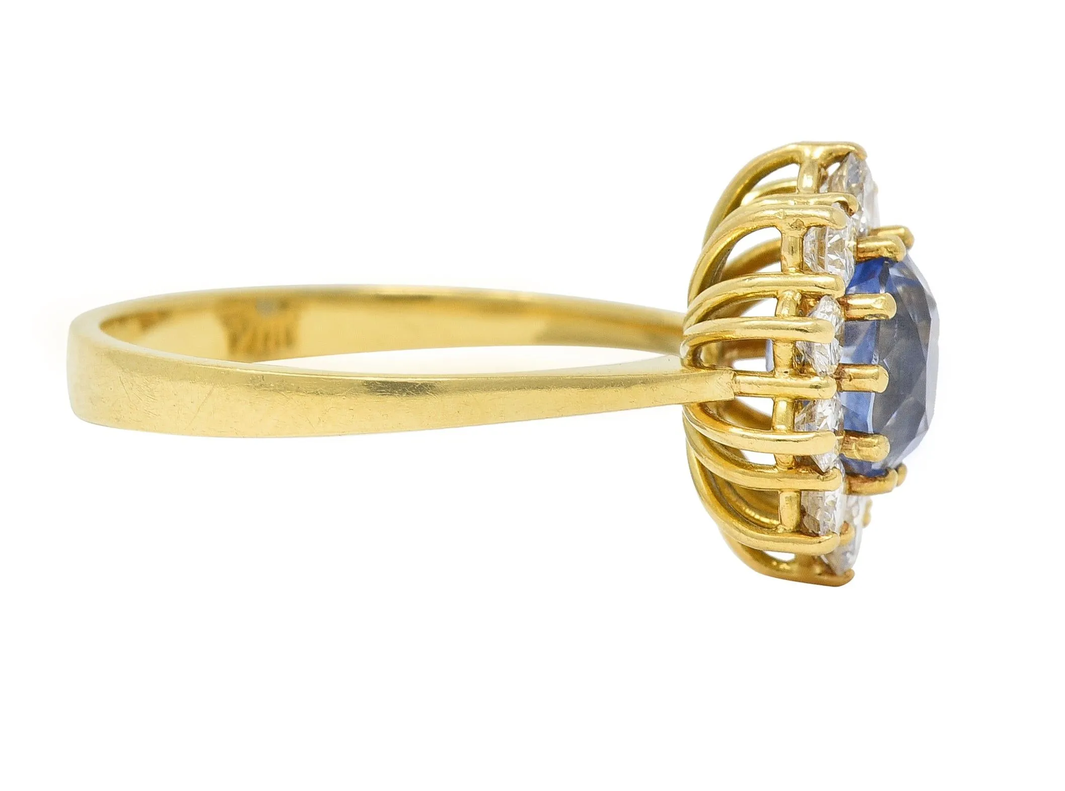 Mid-Century 2.98 CTW No Heat Ceylon Sapphire Diamond 18 Karat Gold Halo Ring GIA