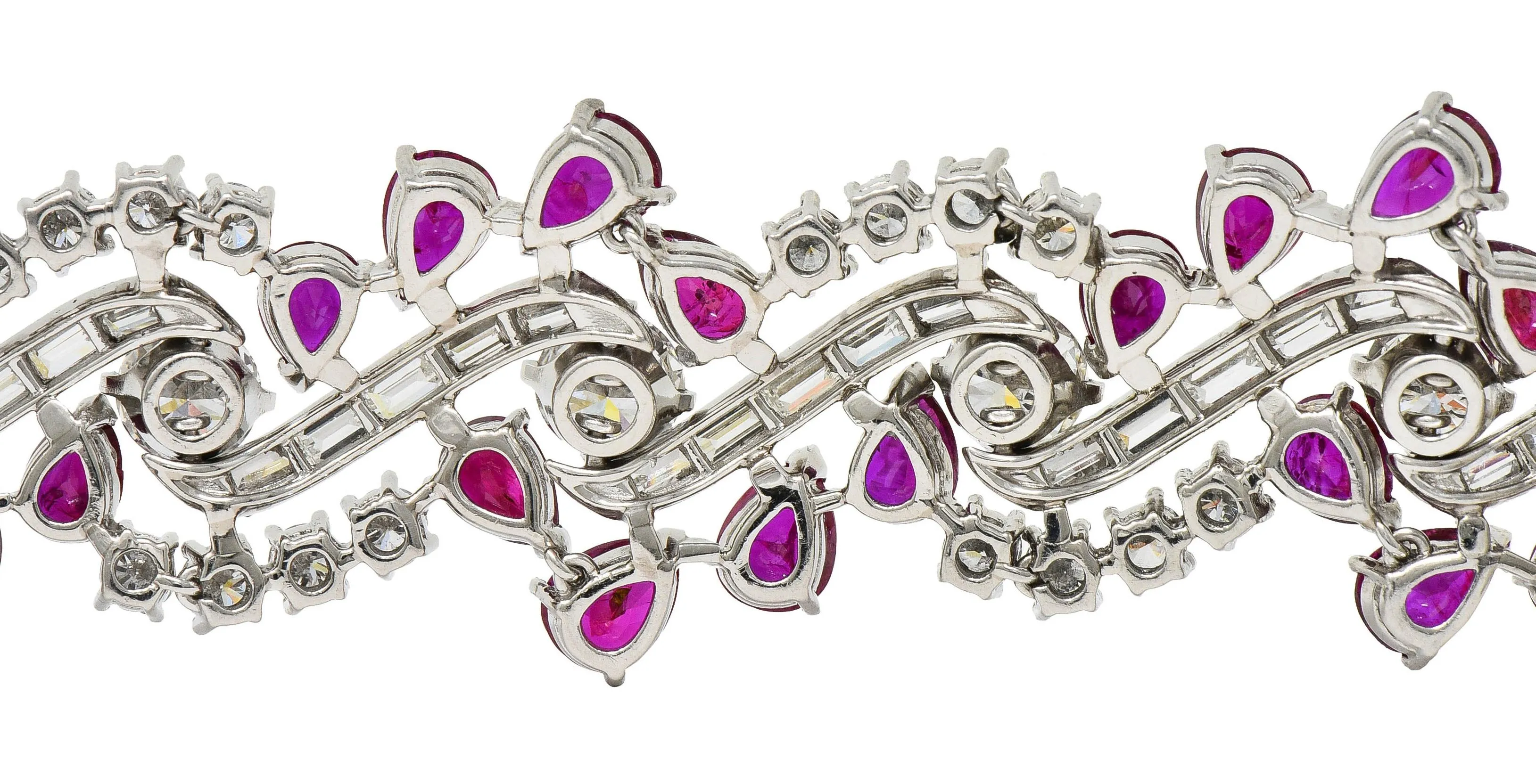 Mid-Century 45.95 CTW No Heat Burma Ruby Diamond Platinum Twist Vintage Line Bracelet GIA