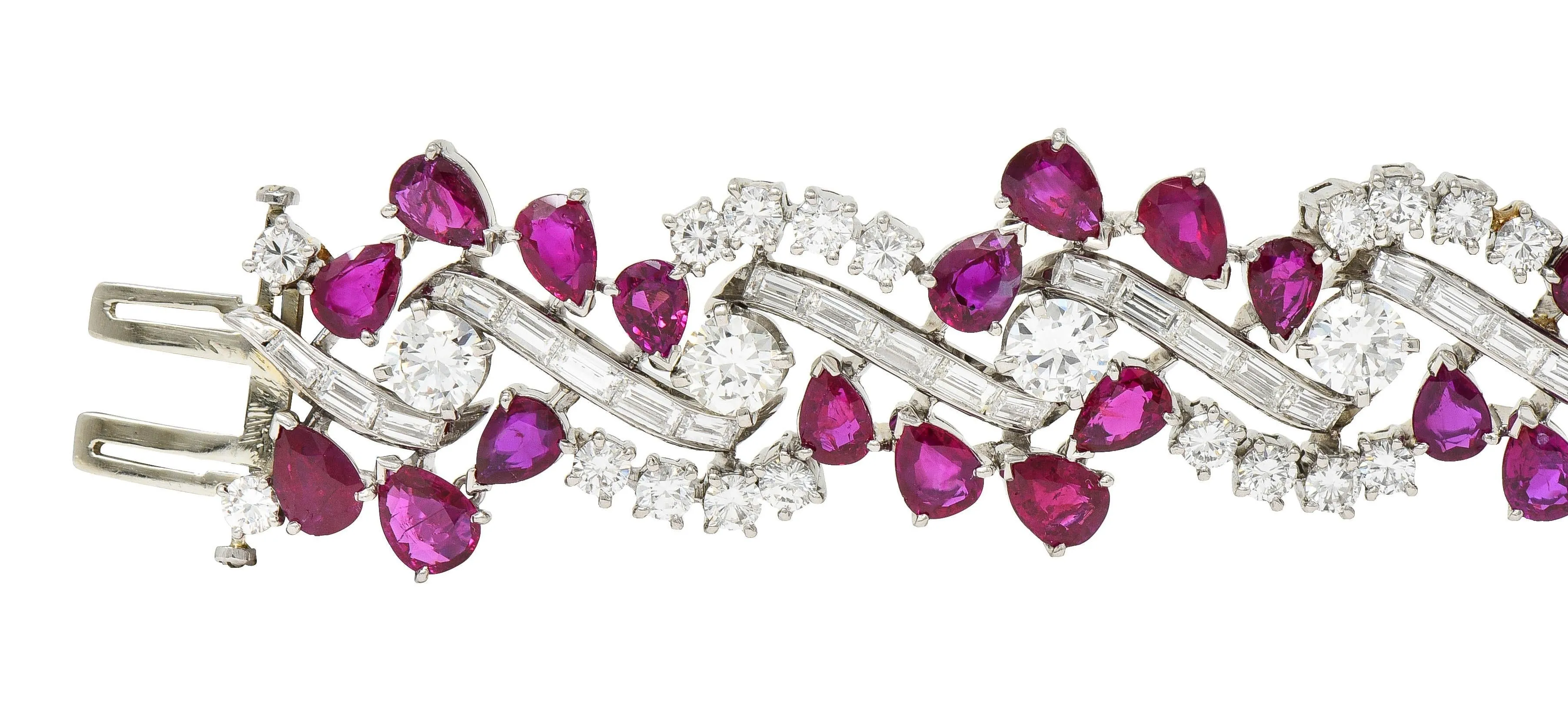 Mid-Century 45.95 CTW No Heat Burma Ruby Diamond Platinum Twist Vintage Line Bracelet GIA