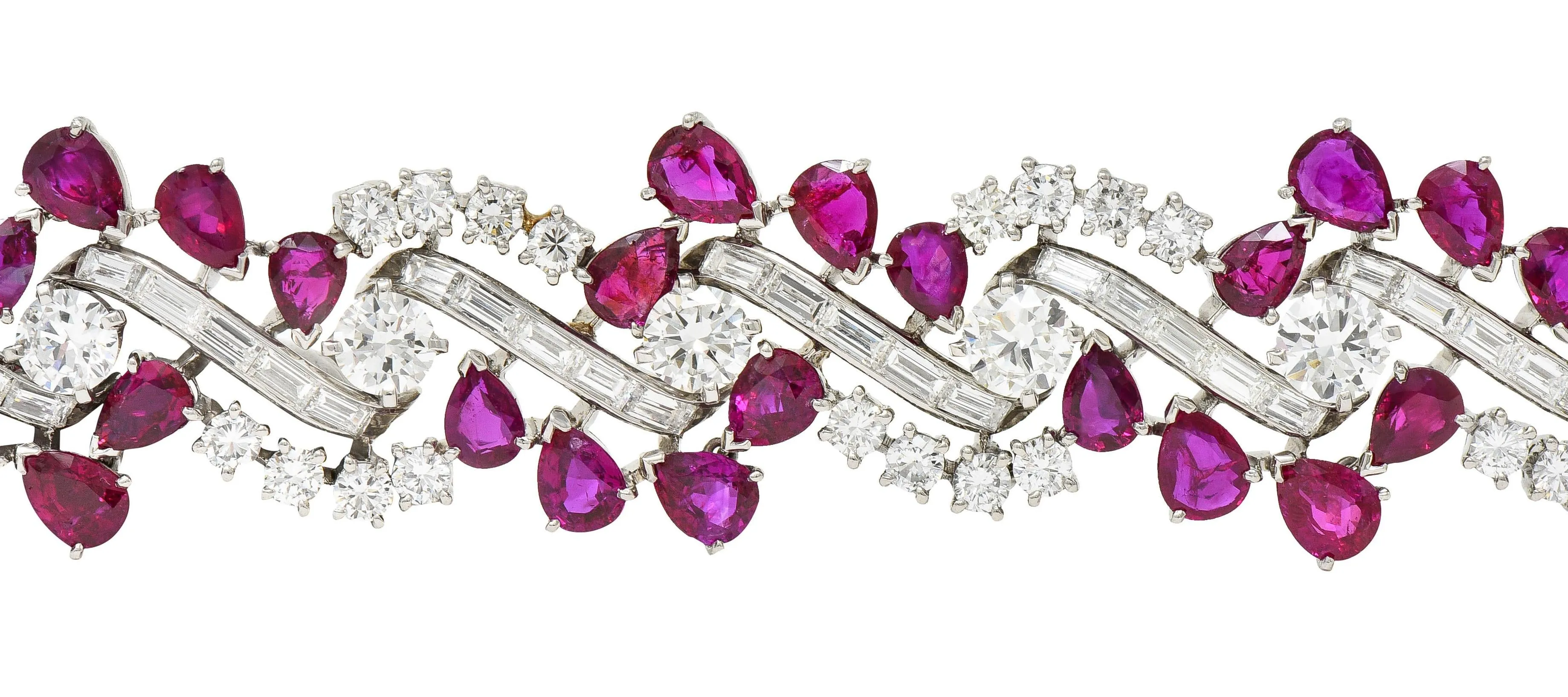 Mid-Century 45.95 CTW No Heat Burma Ruby Diamond Platinum Twist Vintage Line Bracelet GIA