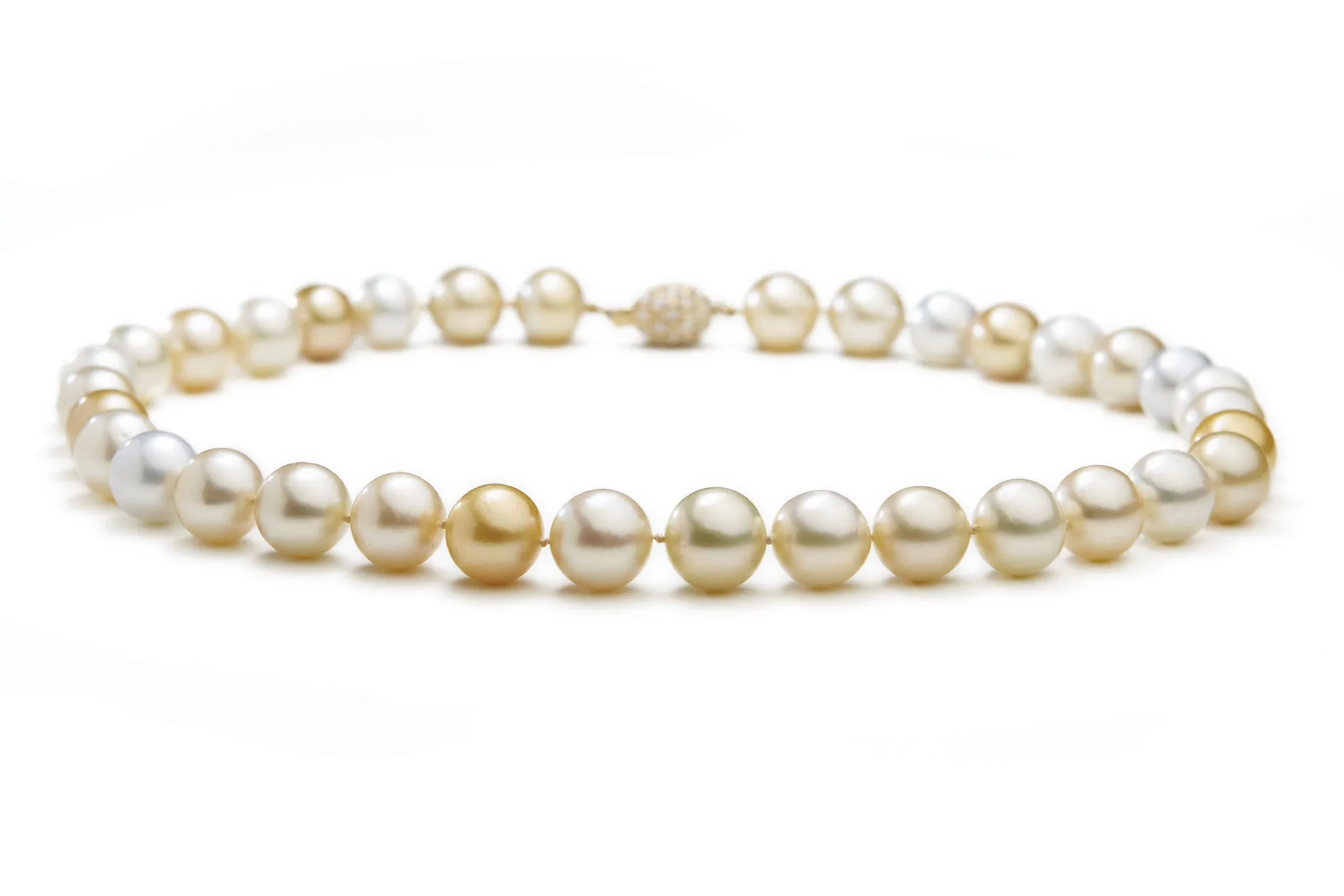 Natural, White, Champagne and Golden South Sea Pearls Necklace