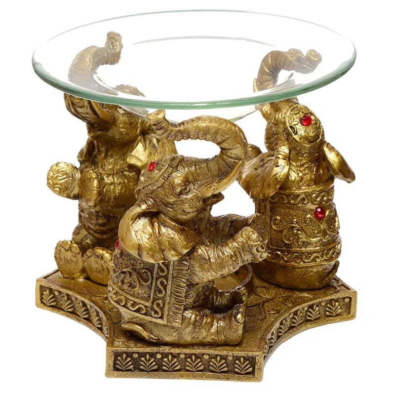 Oil and Tart Burner - Gold Lucky Elephant ELE33