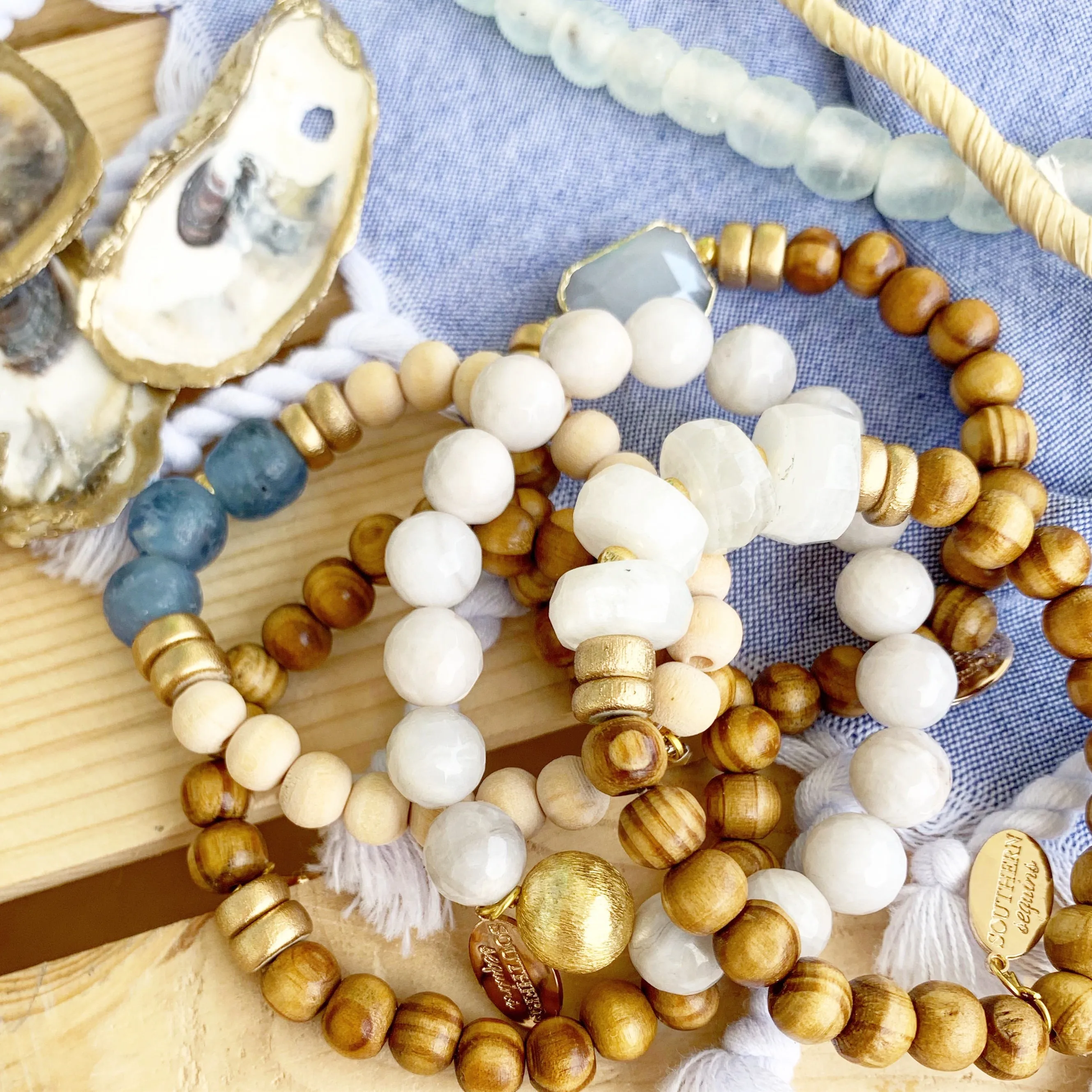 “Over the Moonstone For Blue” Beaded Bracelet Stack