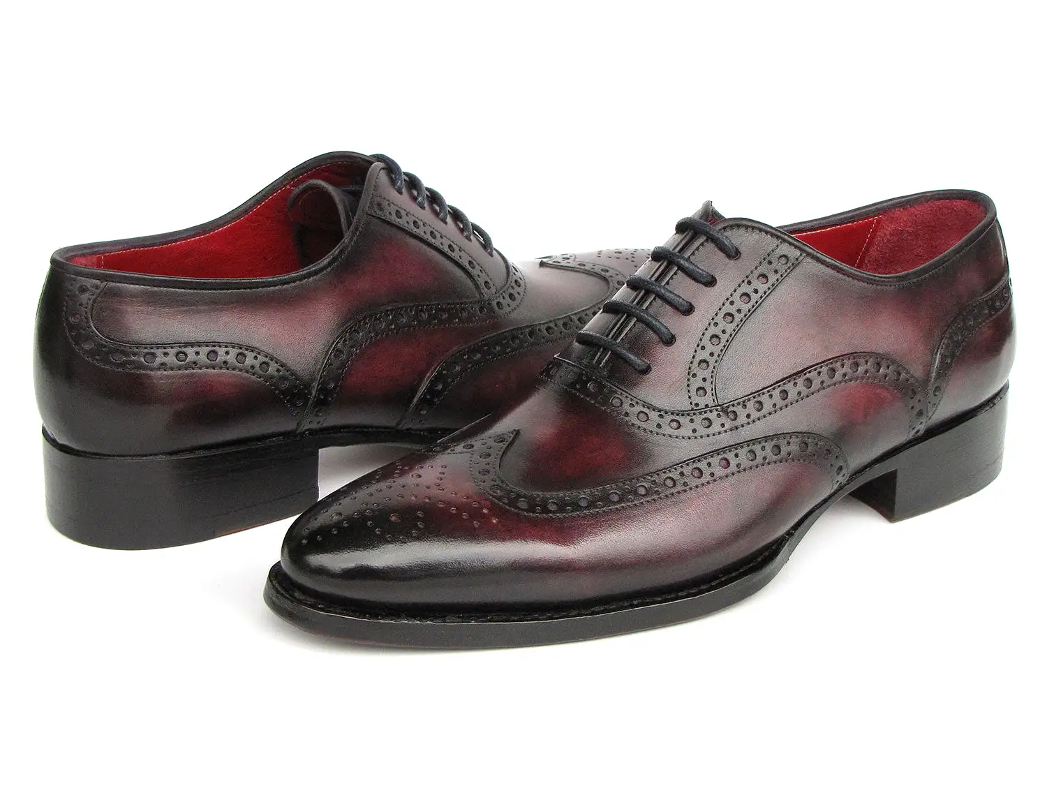 Paul Parkman Bordeaux Burnished Goodyear Welted Wingtip Oxford Shoes - 66BRD94