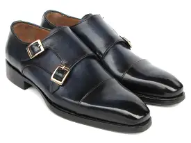 Paul Parkman Goodyear Welted Double Monkstrap Shoes Navy 9468-NVY