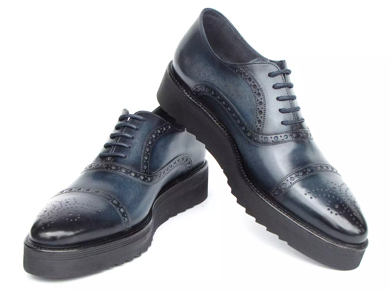 Paul Parkman Men's Smart Casual Cap Toe Oxford Shoes Navy Leather - 285-NVY-LTH