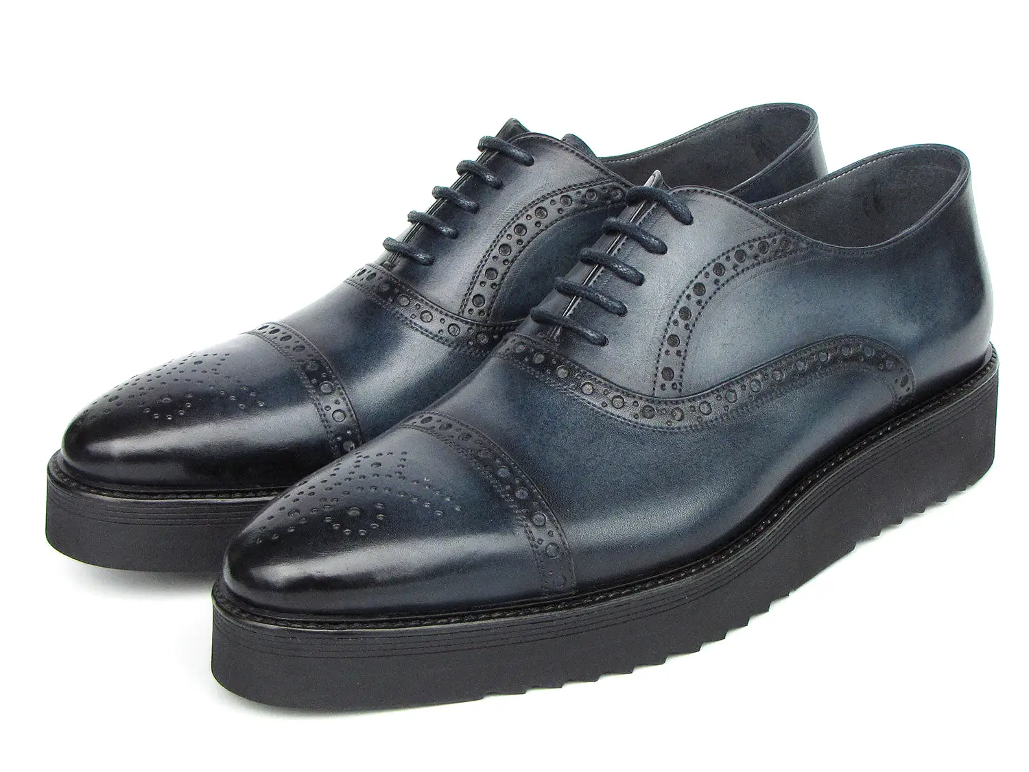 Paul Parkman Men's Smart Casual Cap Toe Oxford Shoes Navy Leather - 285-NVY-LTH