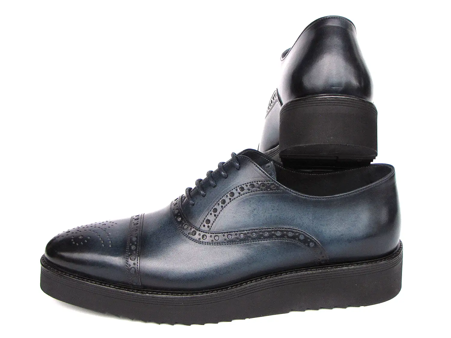 Paul Parkman Men's Smart Casual Cap Toe Oxford Shoes Navy Leather - 285-NVY-LTH