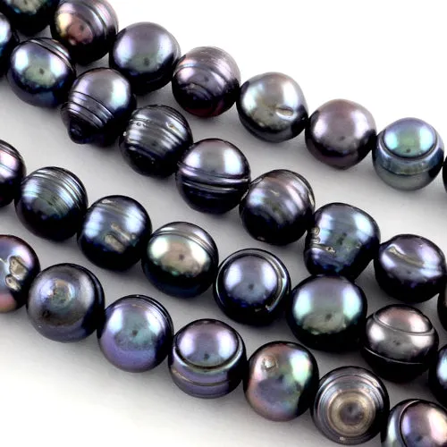 Pearl Beads, Natural, Freshwater, Cultured, Potato, (Dyed) Prussian Blue, 7-10mm