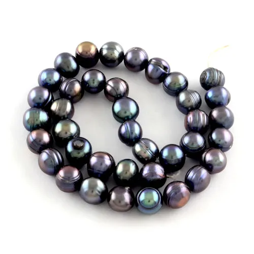 Pearl Beads, Natural, Freshwater, Cultured, Potato, (Dyed) Prussian Blue, 7-10mm