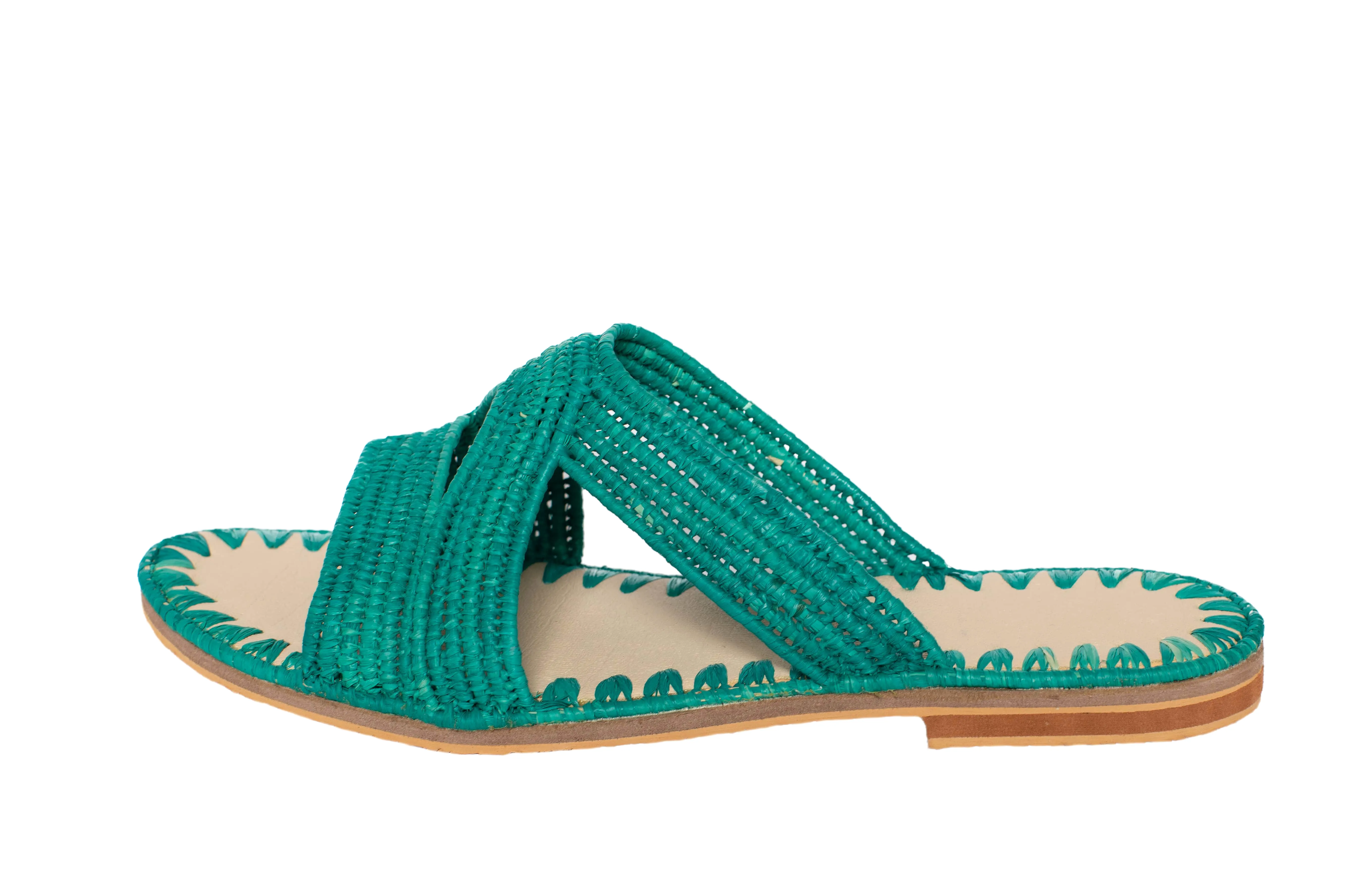 Raffia Slippers Habeeba in Turquoise