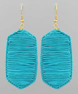 Raffia Wrapped Hexagon Earrings - Turquoise