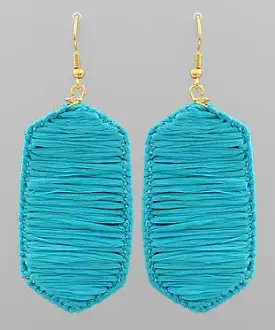 Raffia Wrapped Hexagon Earrings - Turquoise