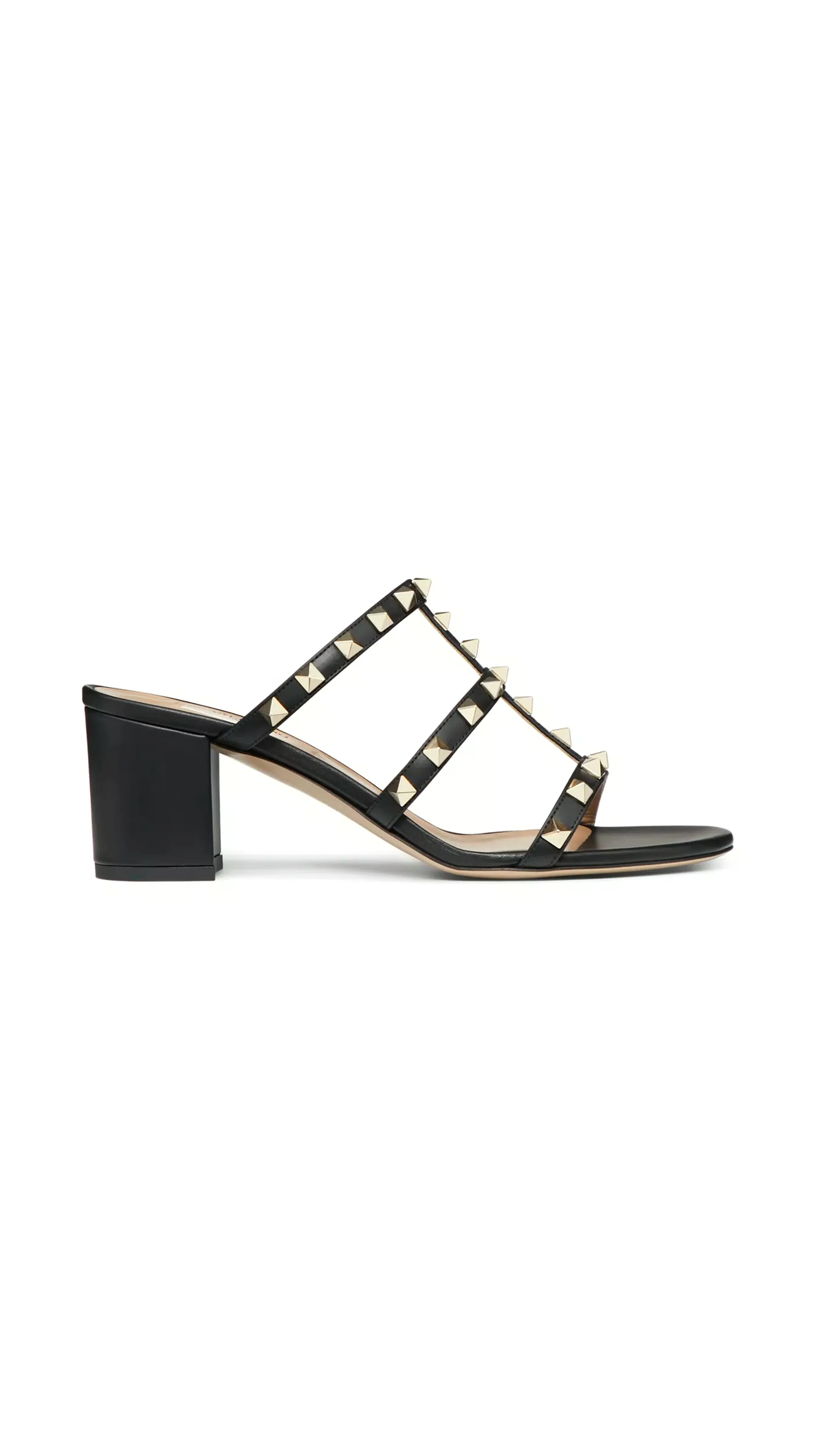 Rockstud Calfskin Leather Slide Sandal 60MM - Black