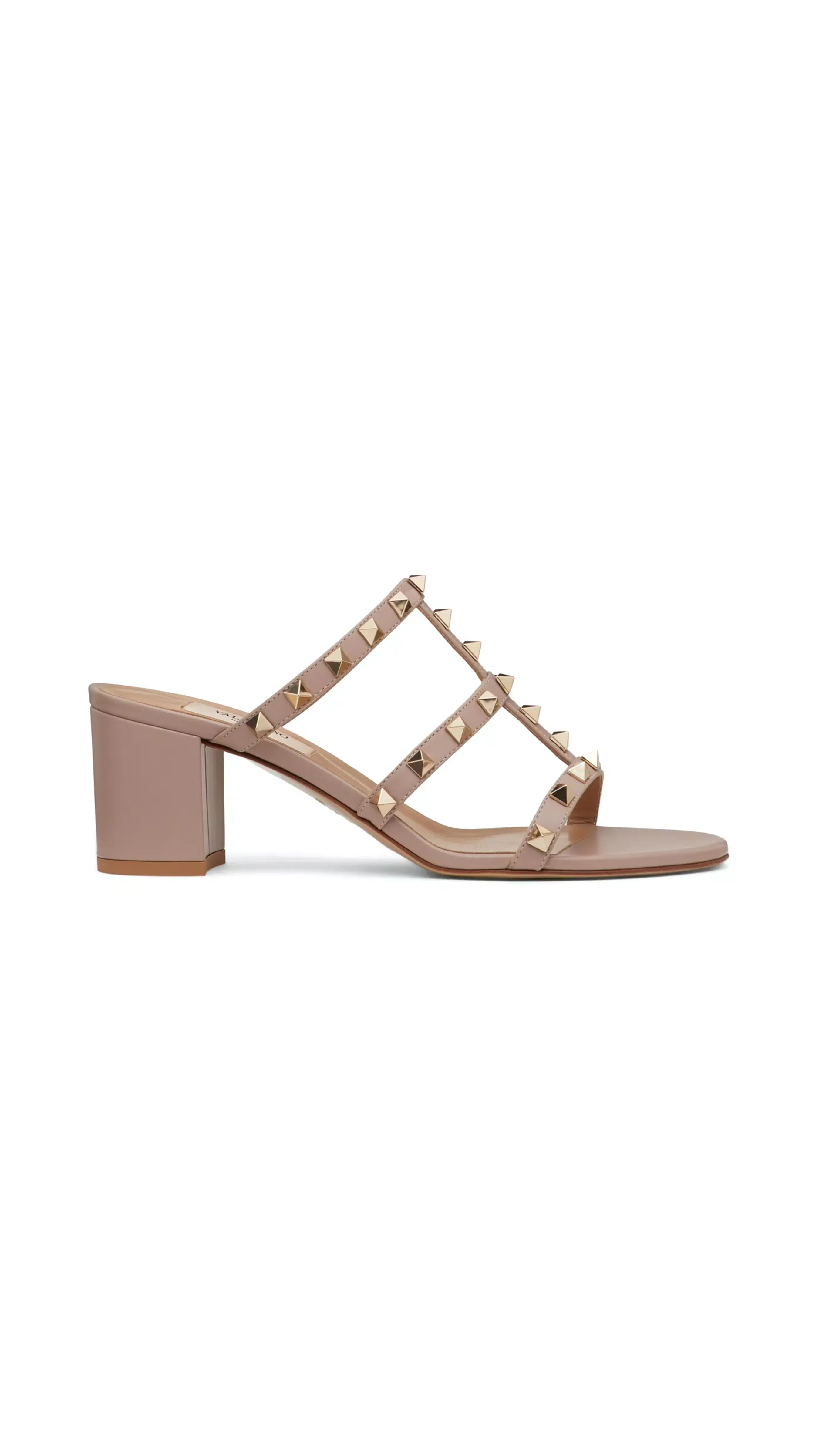 Rockstud Calfskin Leather Slide Sandal 60MM - Poudre