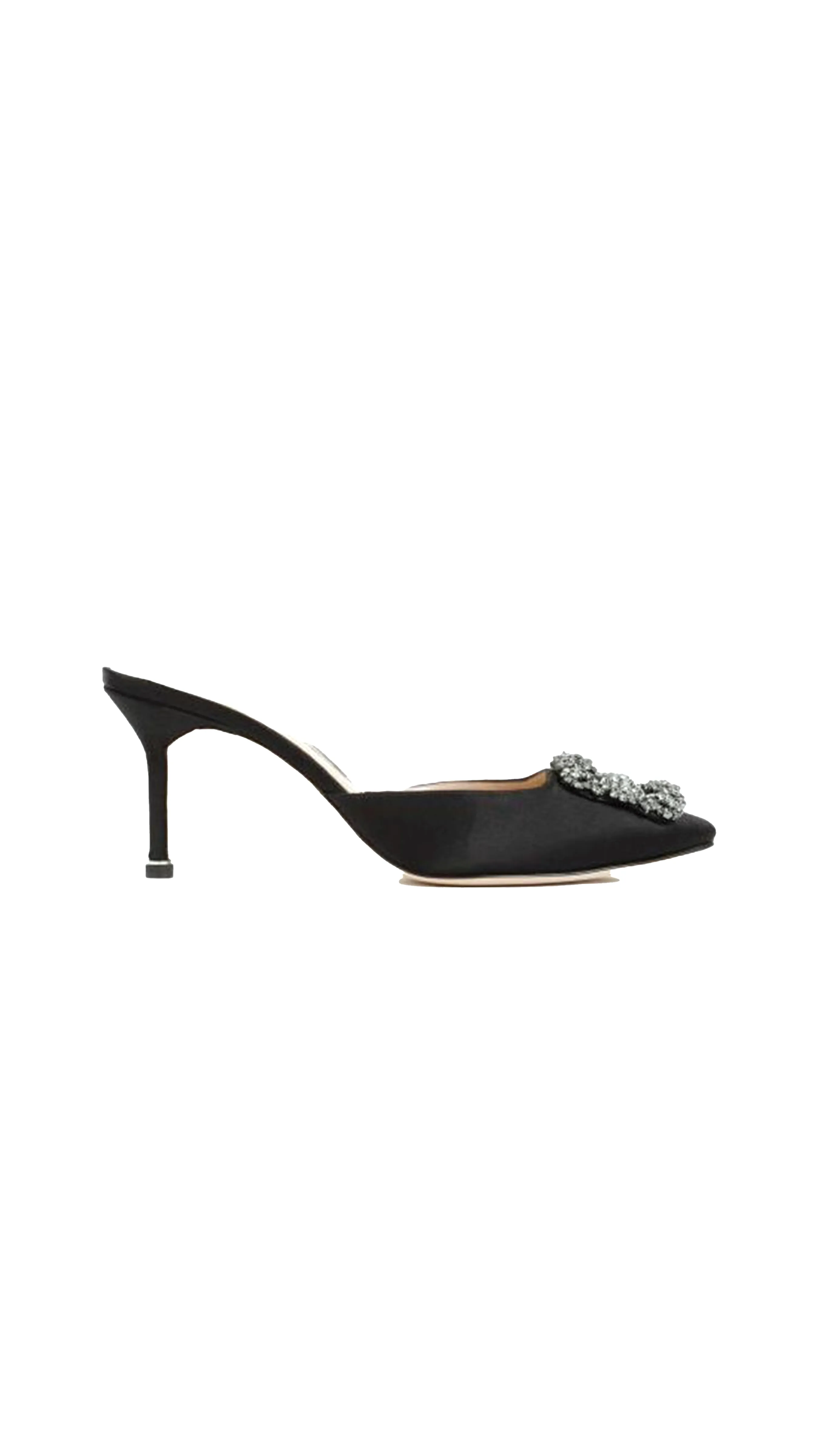 Satin Jewel Buckle Mules - Black