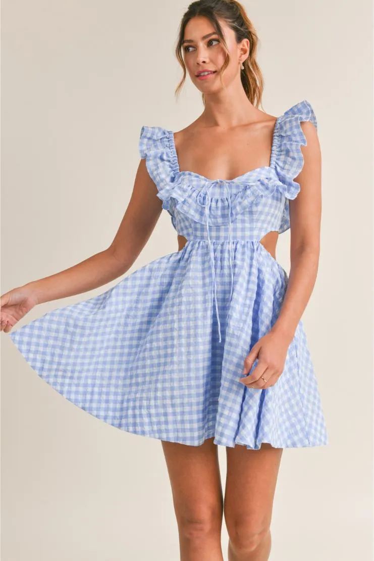 Savannah Blue Gingham Ruffled Mini Sun Dress