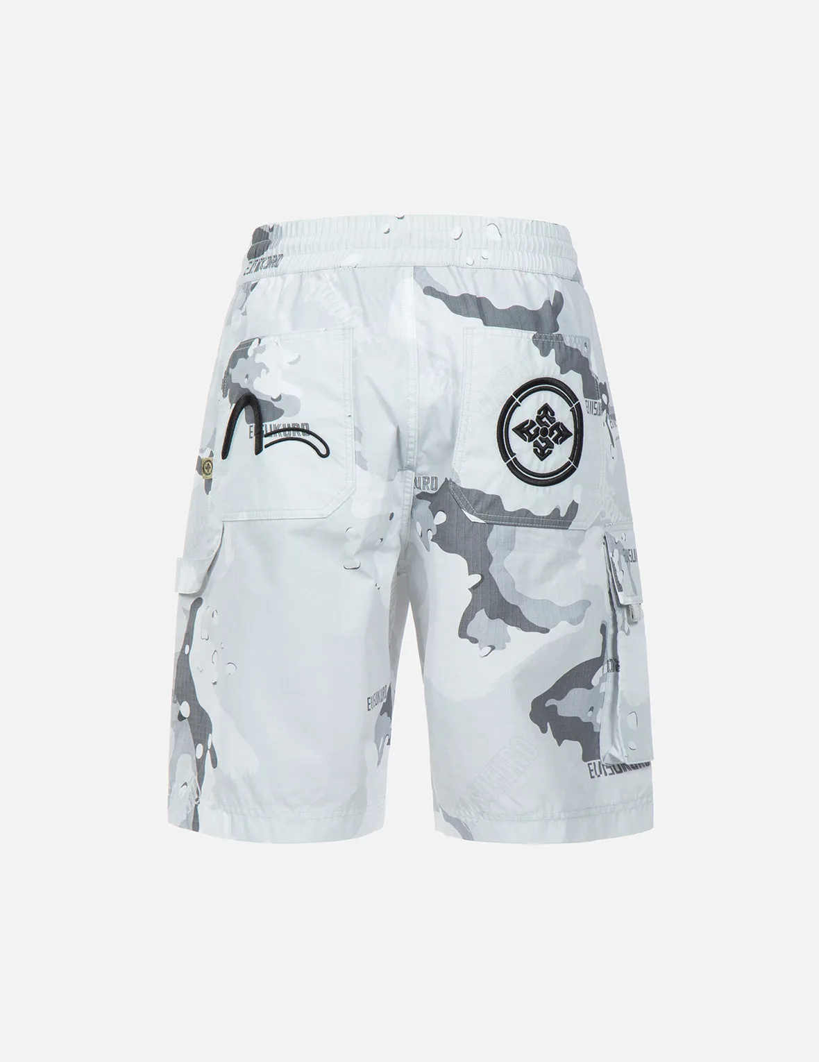 Seagull and Kamon Embroidered Camouflage Print Shorts