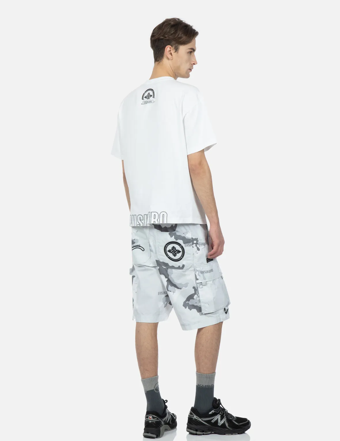 Seagull and Kamon Embroidered Camouflage Print Shorts