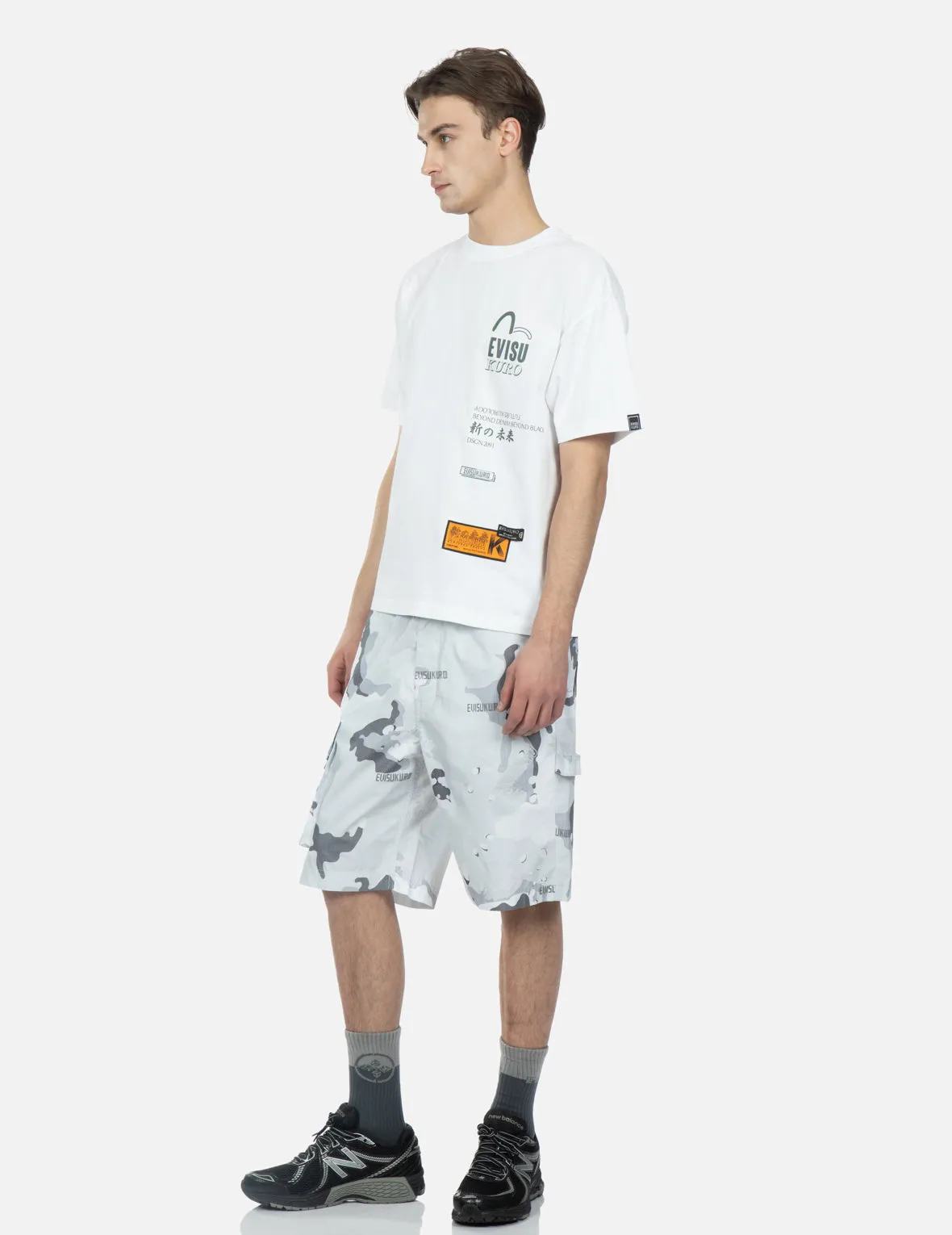 Seagull and Kamon Embroidered Camouflage Print Shorts