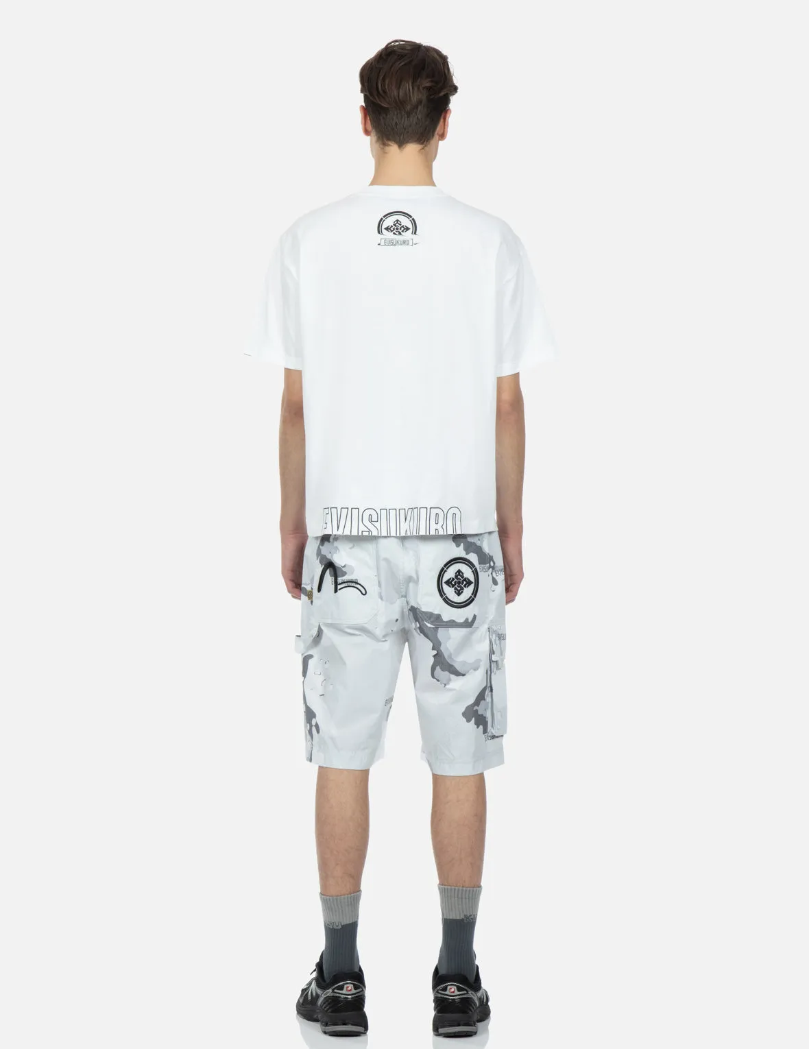 Seagull and Kamon Embroidered Camouflage Print Shorts