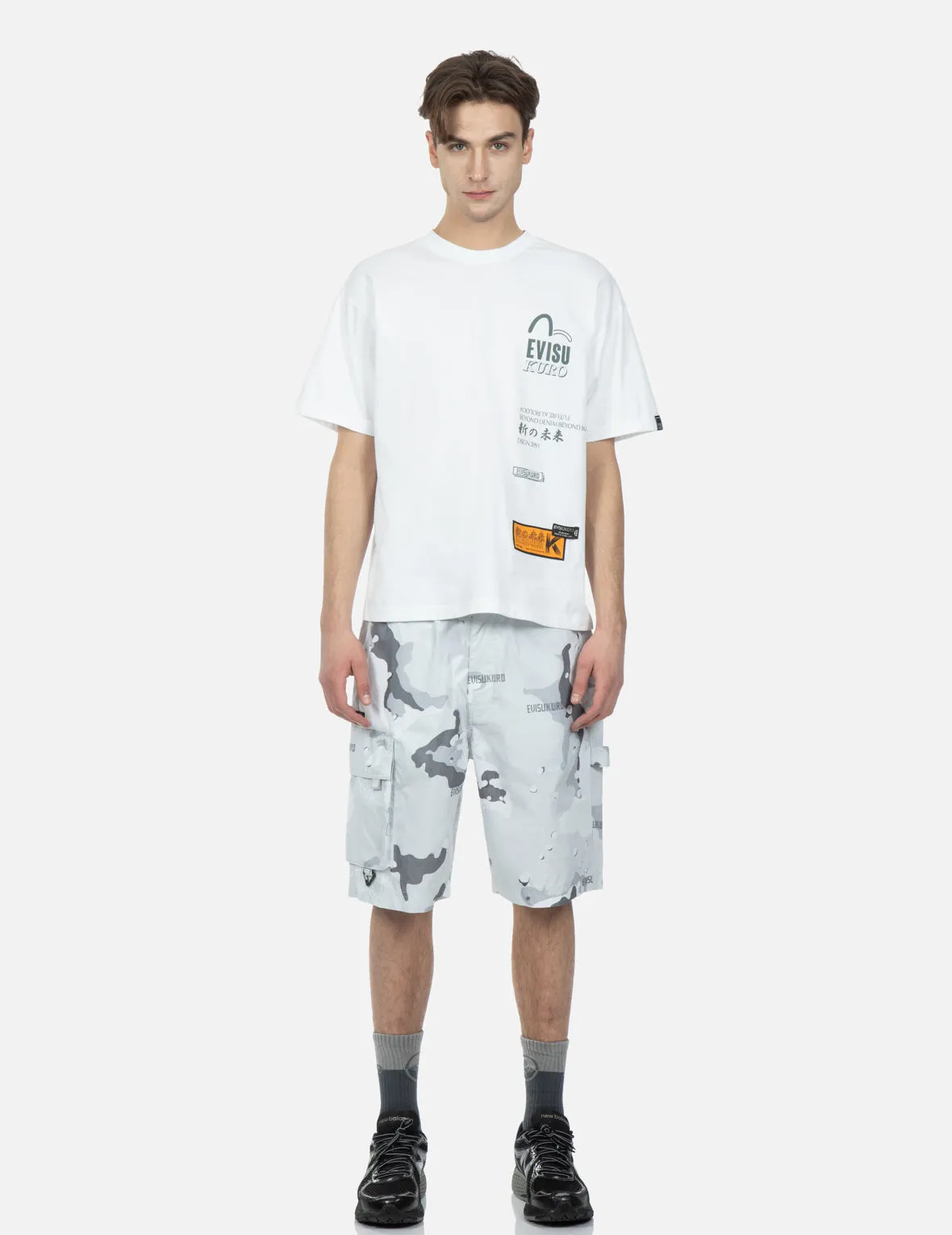 Seagull and Kamon Embroidered Camouflage Print Shorts