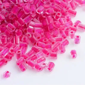 Seed Beads, Glass, Hexagon, Two-Cut, Transparent, Dyed, Inside Color, Deep Pink, 2-6x2mm