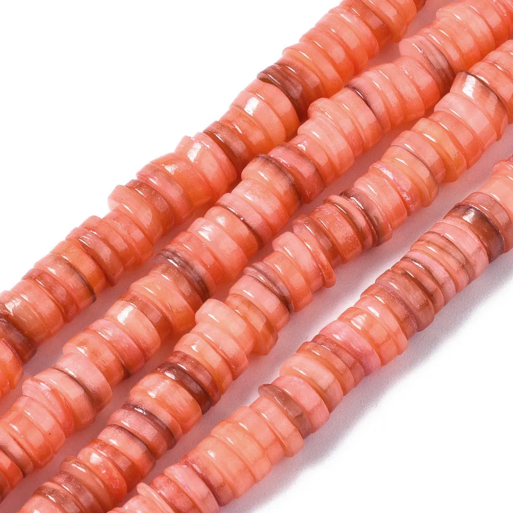 Shell Beads, Natural, Freshwater, Dyed, Dark Salmon, Heishi Disc Beads, Flat, Round, 6mm