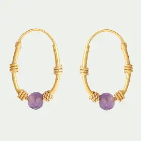 Small hoop gold-plated ZINC earrings with violet stone