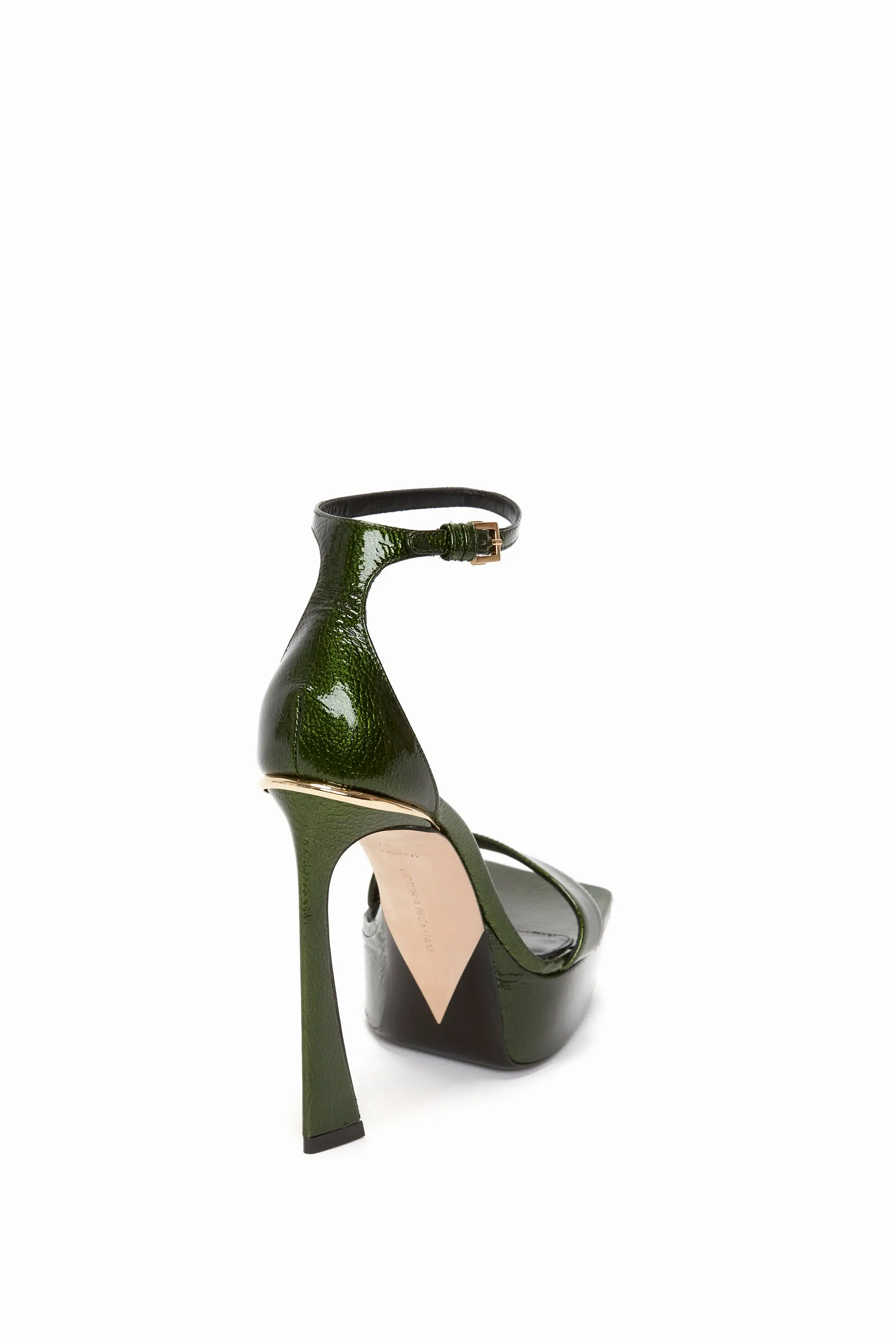 Squared Toe Platform Sandal in Green Grained Patent