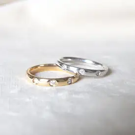 The Court Shape Wedding Band with Three Diamonds