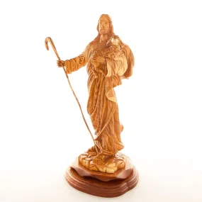 The Good Shepherd, Jesus Christ, 14.6 Wooden Statue, Holy Land Olive Wood