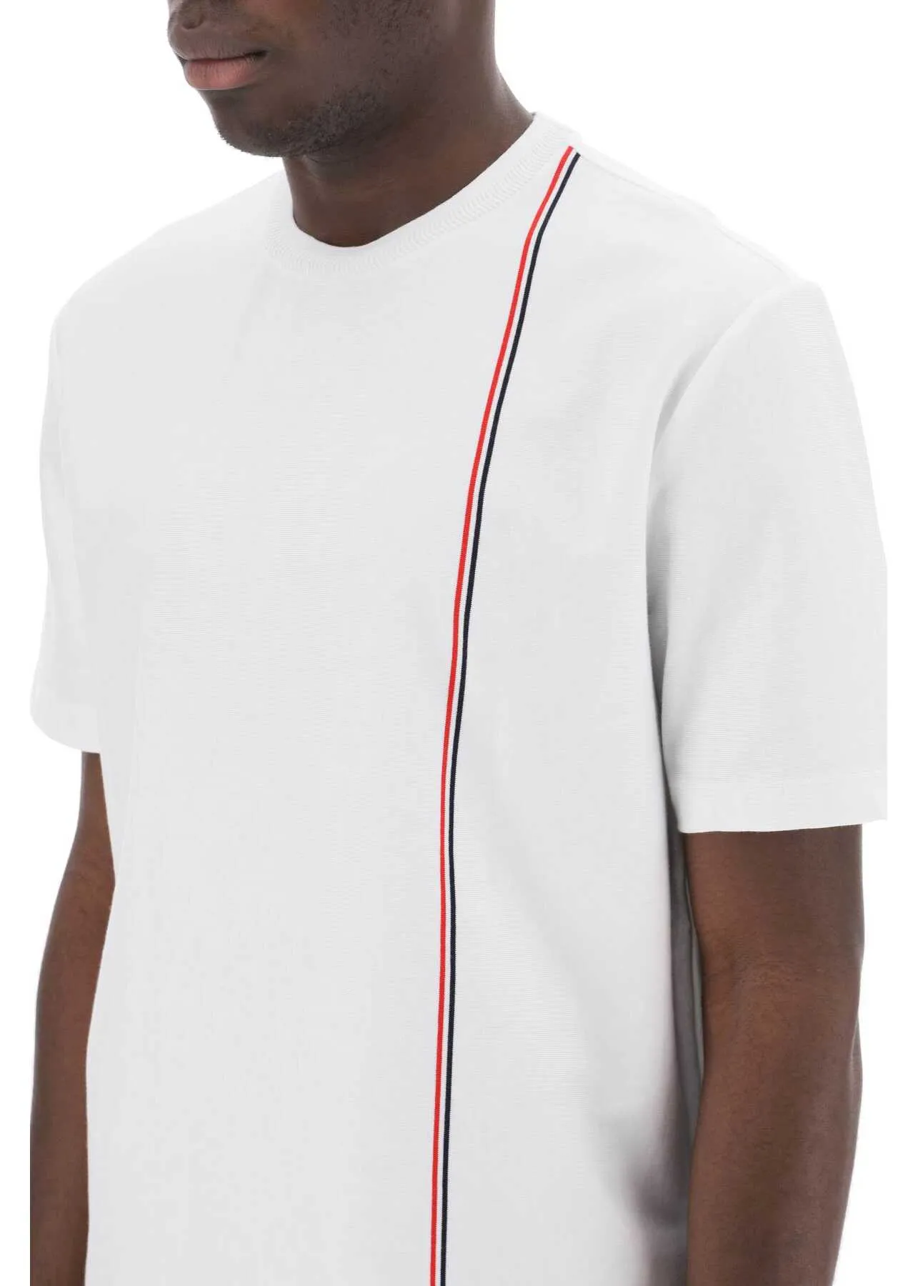 THOM BROWNE  |Thom Browne Crewneck T-Shirt With Tricolor Intarsia