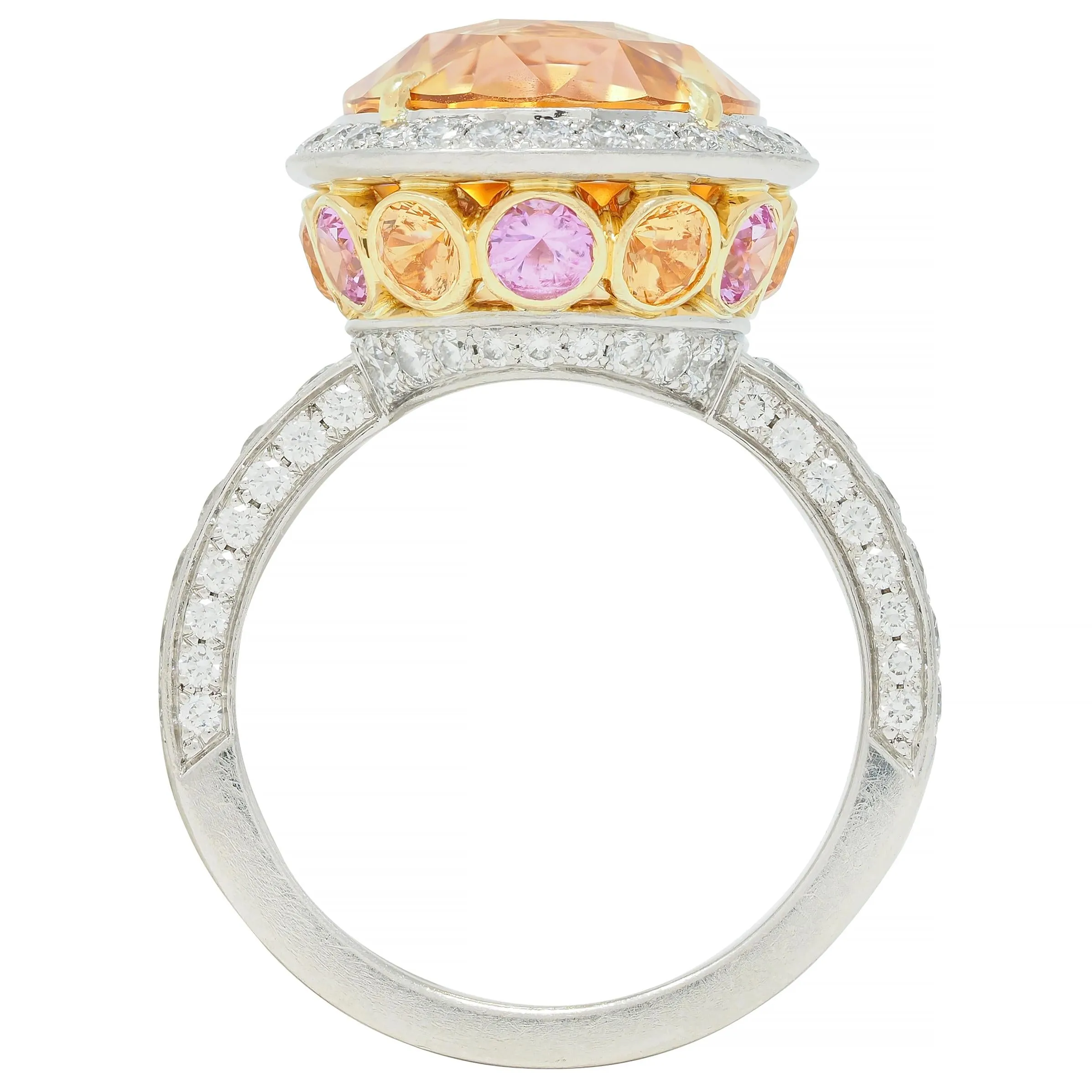 Tiffany & Co. 14.02 CTW No Heat Ceylon Golden & Pink Sapphire Diamond Platinum 18K Contemporary Halo Ring AGL