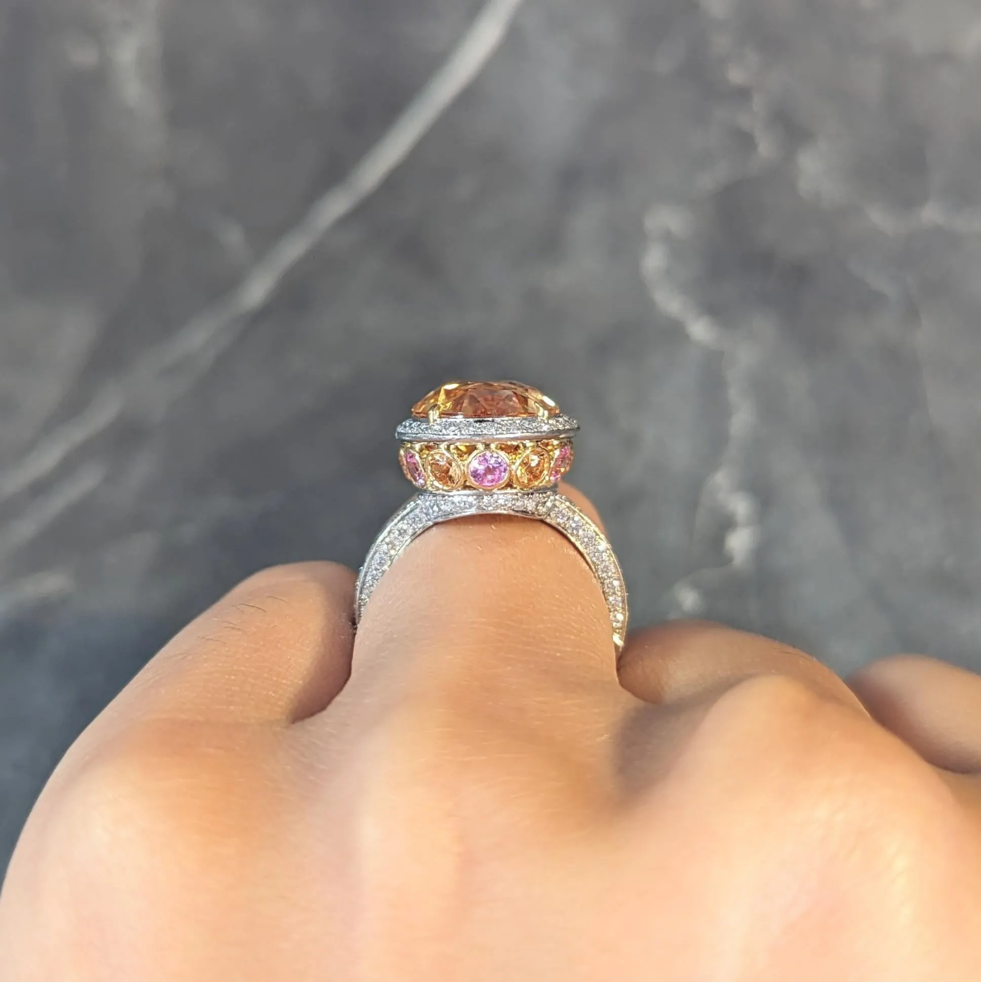 Tiffany & Co. 14.02 CTW No Heat Ceylon Golden & Pink Sapphire Diamond Platinum 18K Contemporary Halo Ring AGL