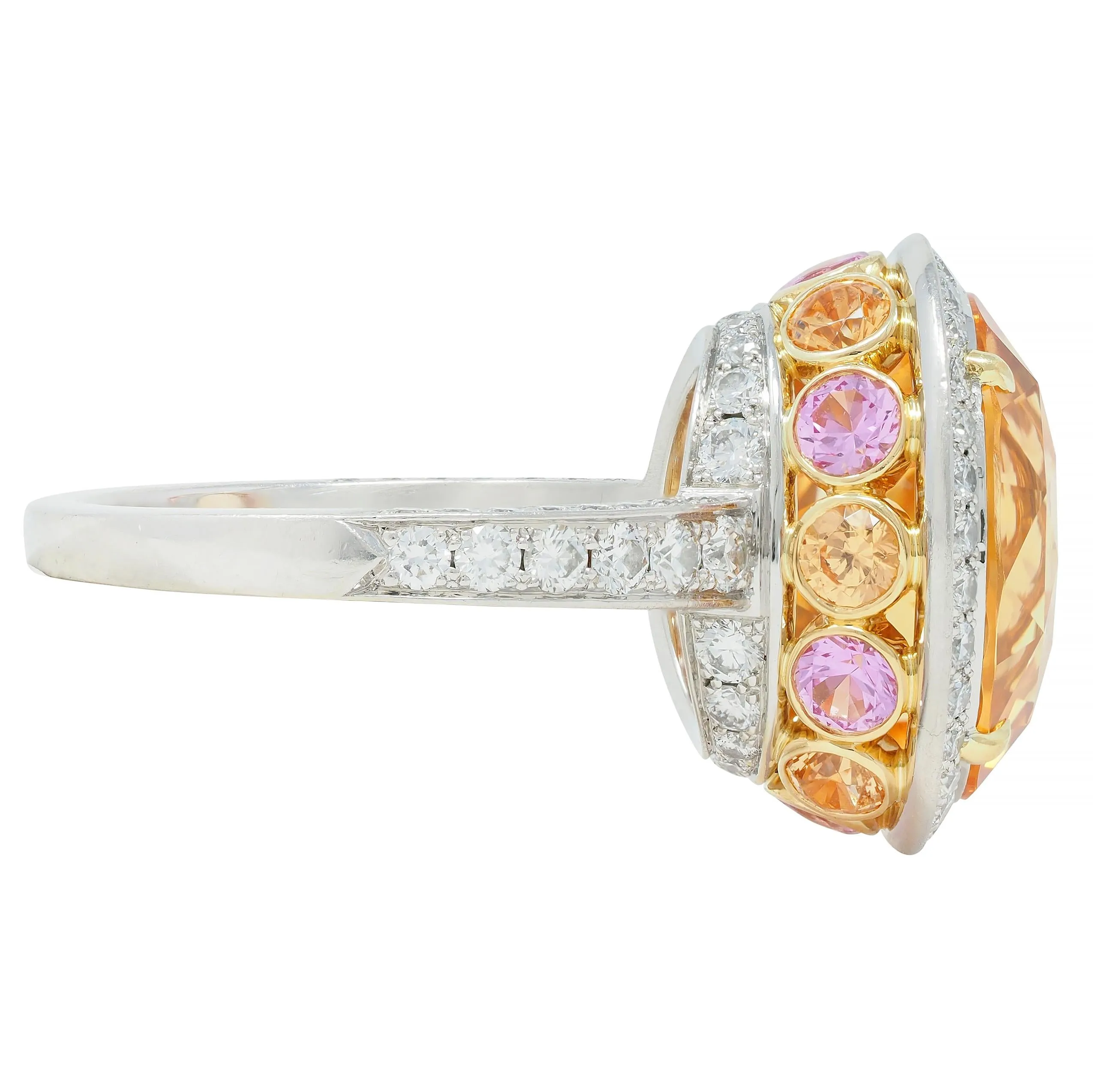 Tiffany & Co. 14.02 CTW No Heat Ceylon Golden & Pink Sapphire Diamond Platinum 18K Contemporary Halo Ring AGL