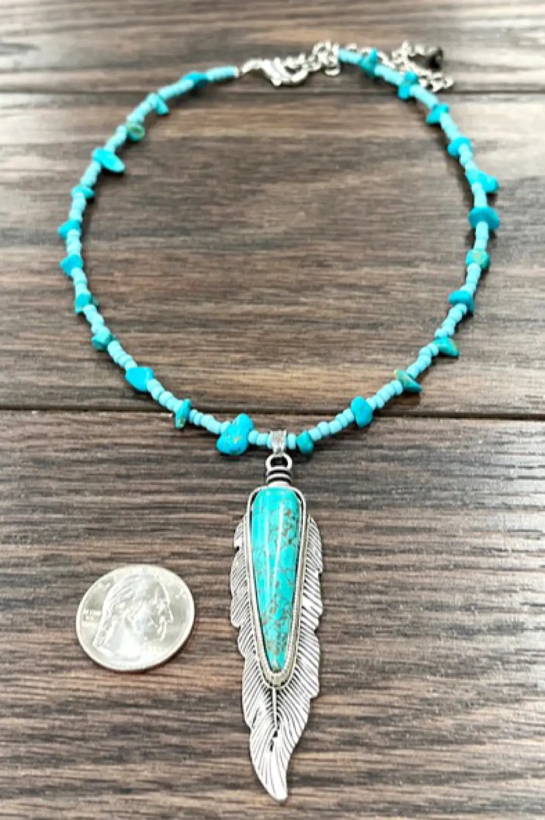 Turquoise Feather Necklace