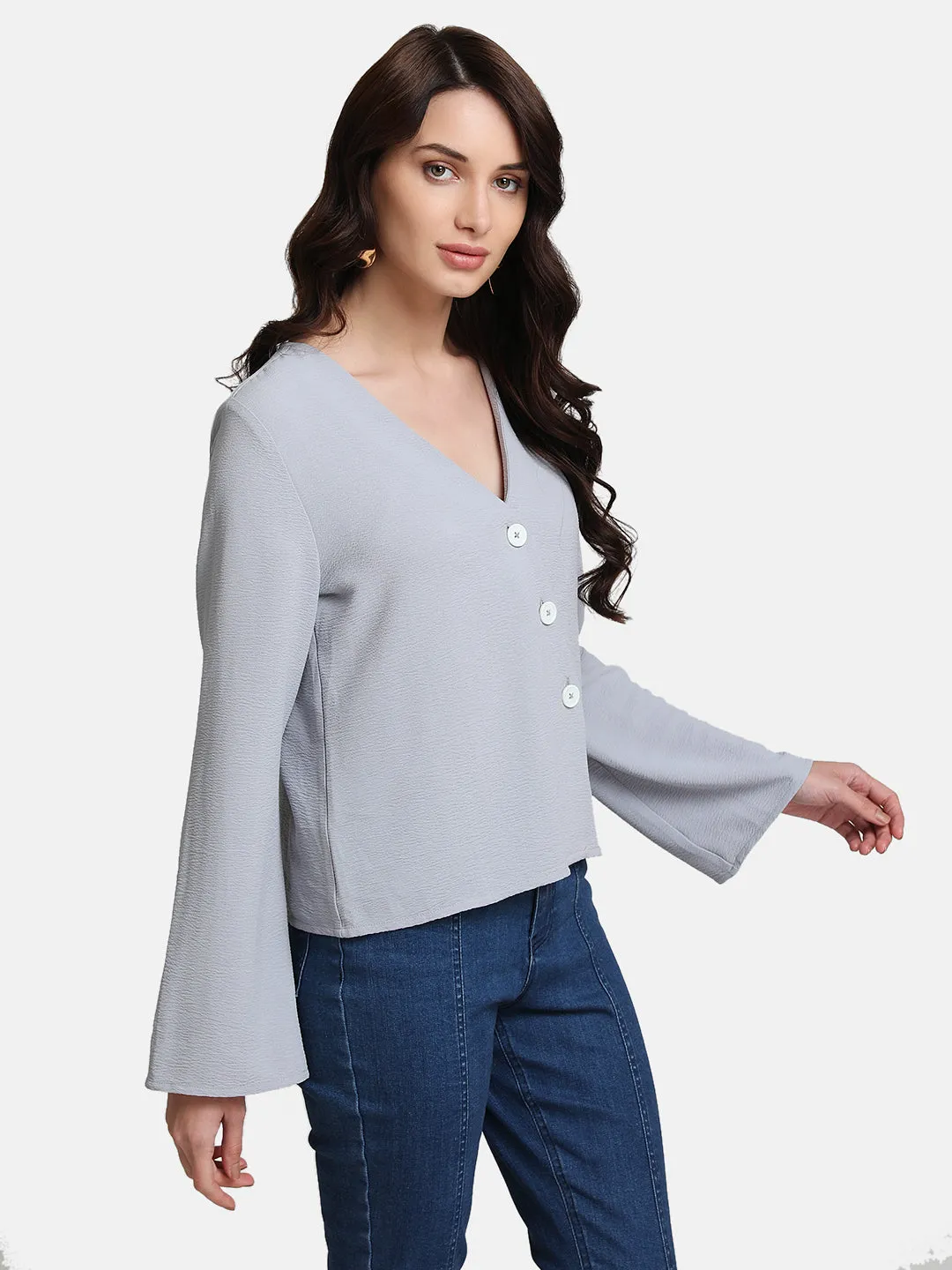 V-Neck Top With Diagonal Placket