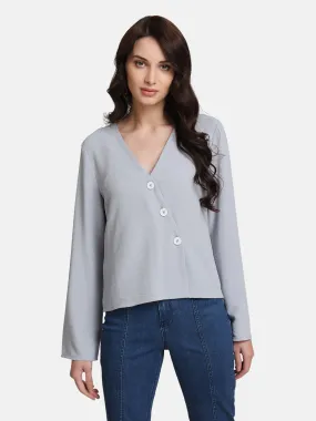 V-Neck Top With Diagonal Placket