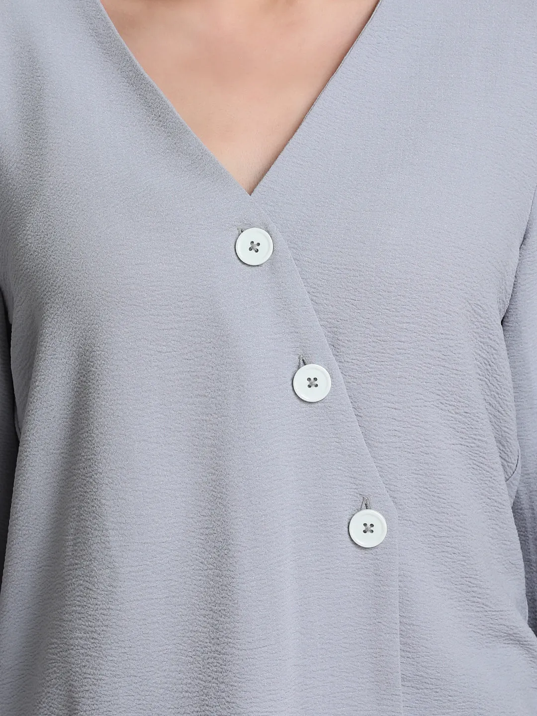 V-Neck Top With Diagonal Placket